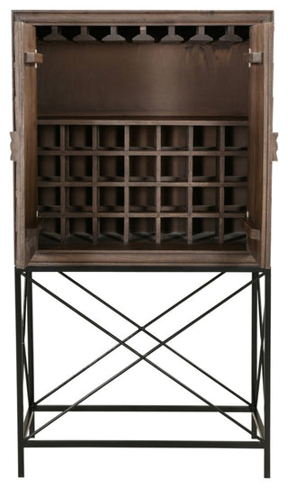 Albert Solid Wood Wine Cabinet with 2 Hand-Carved Doors in Brown