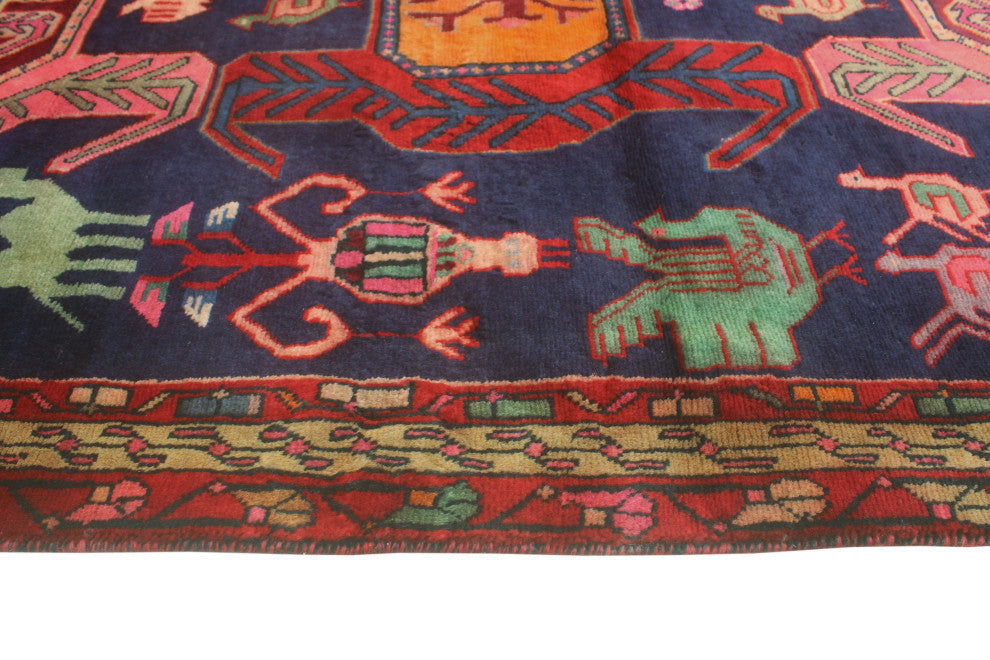 Fine Vintage Distressed Fardad Navy/Burgundy Runner, 4'2x9'11