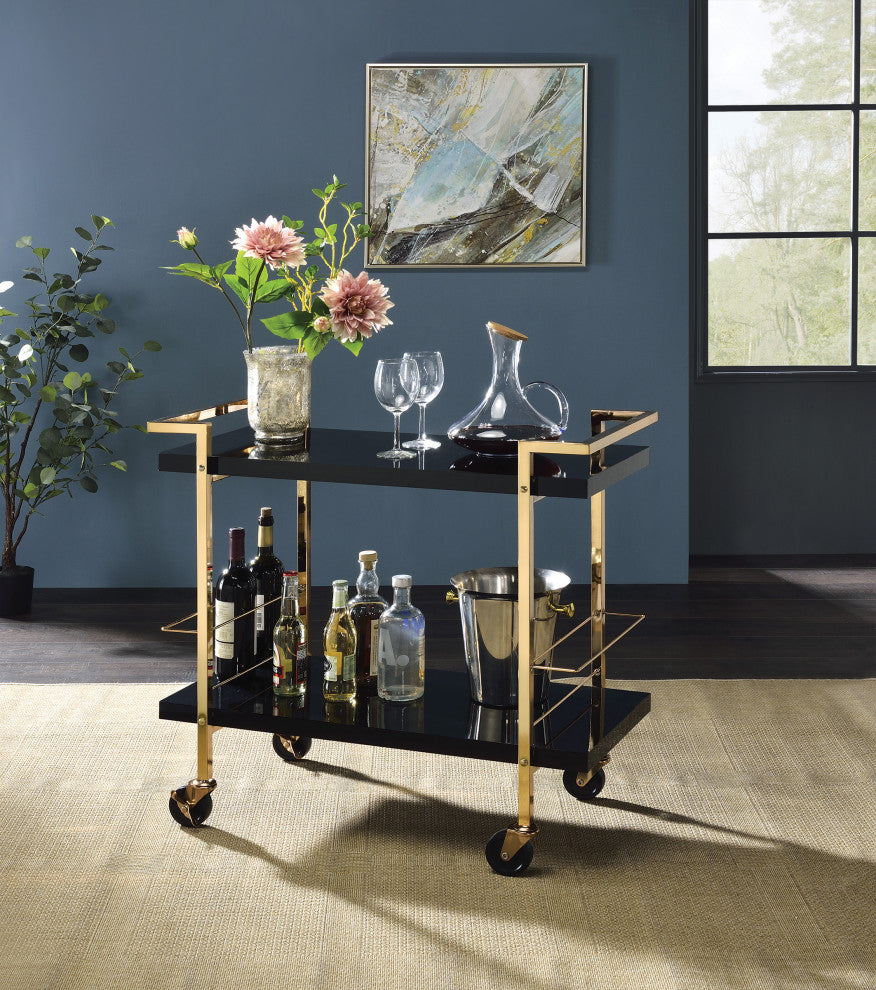 Alios Serving Cart With Black Gold Frame