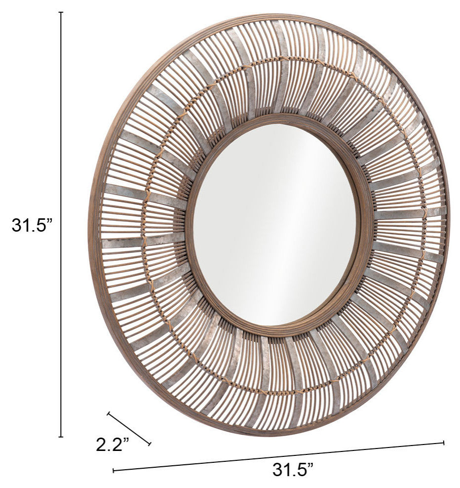 Frame Wall Mirror, Round, Glass, Antique Gold, Bedroom Living