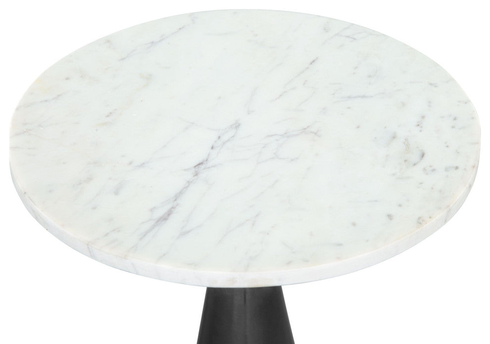 Sofa Side Table, Round, Artificial Marble, Iron Metal, White, Black, Lounge
