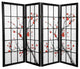 4' Tall Cherry Blossom Shoji Screen, Black, 4 Panels