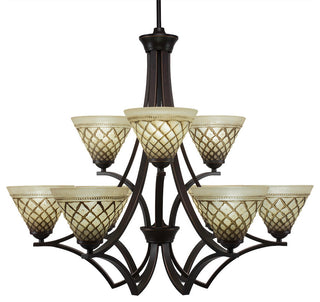 Zilo 9 Light Chandelier Dark Granite Finish With 7" Chocolate Icing Glass
