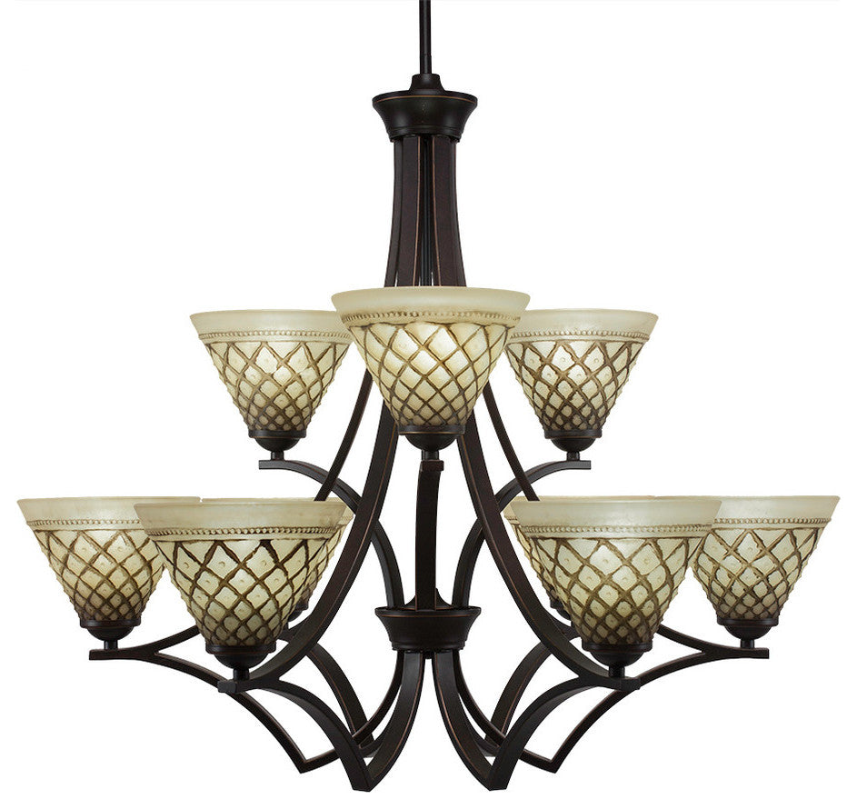 Zilo 9 Light Chandelier Dark Granite Finish With 7" Chocolate Icing Glass