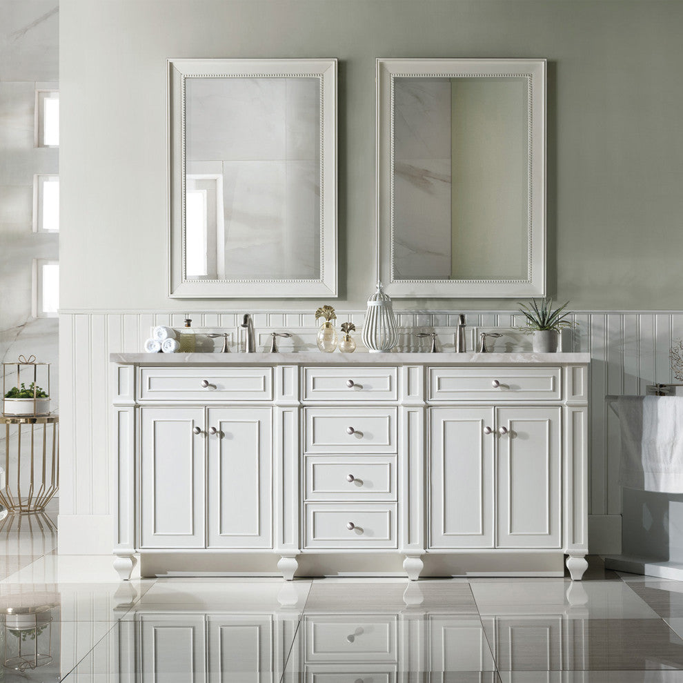 Bristol 72" Double Vanity Bright White, Bright White, Victorian Silver, Three-Hole