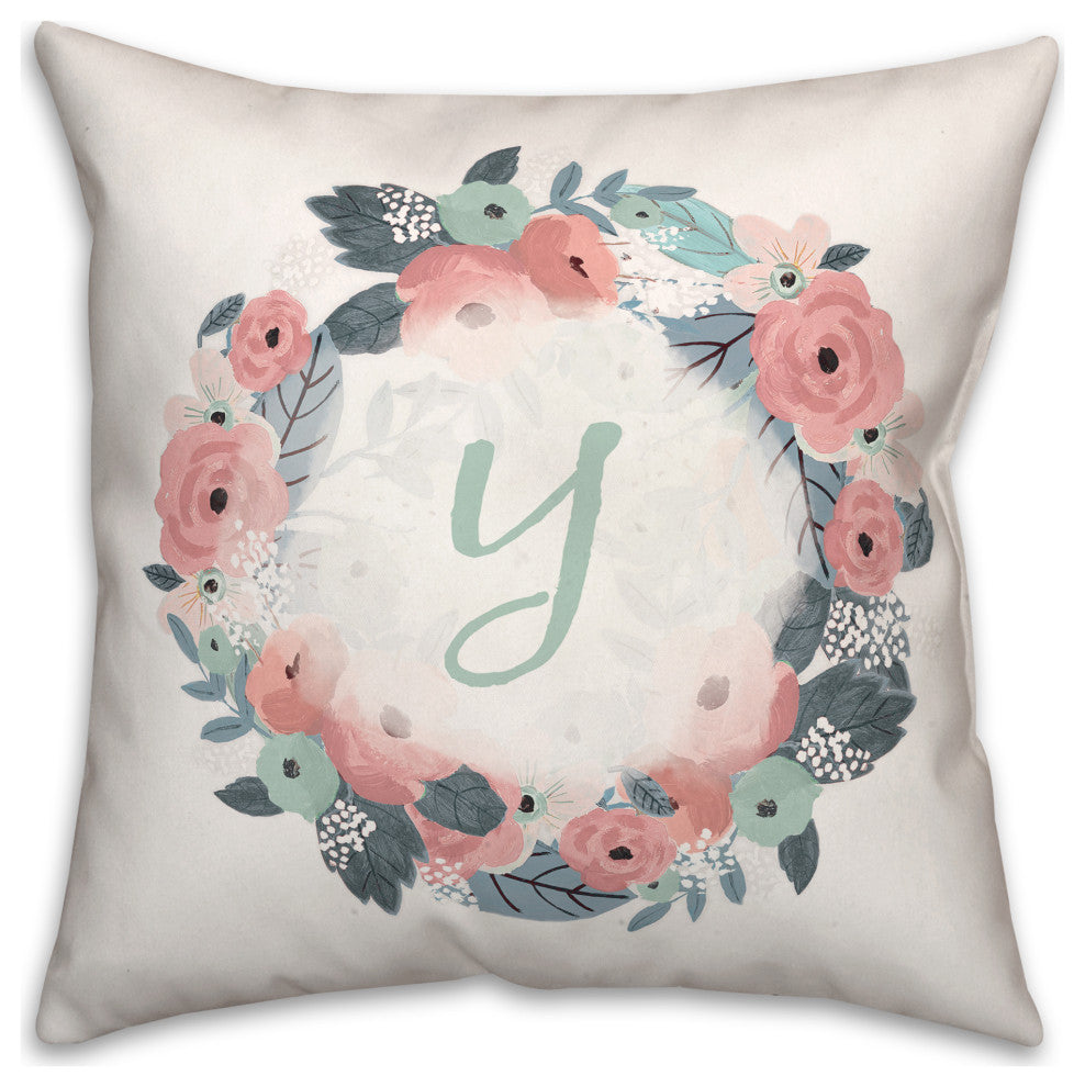 Y Monogram Wreath 18x18 Spun Poly Pillow