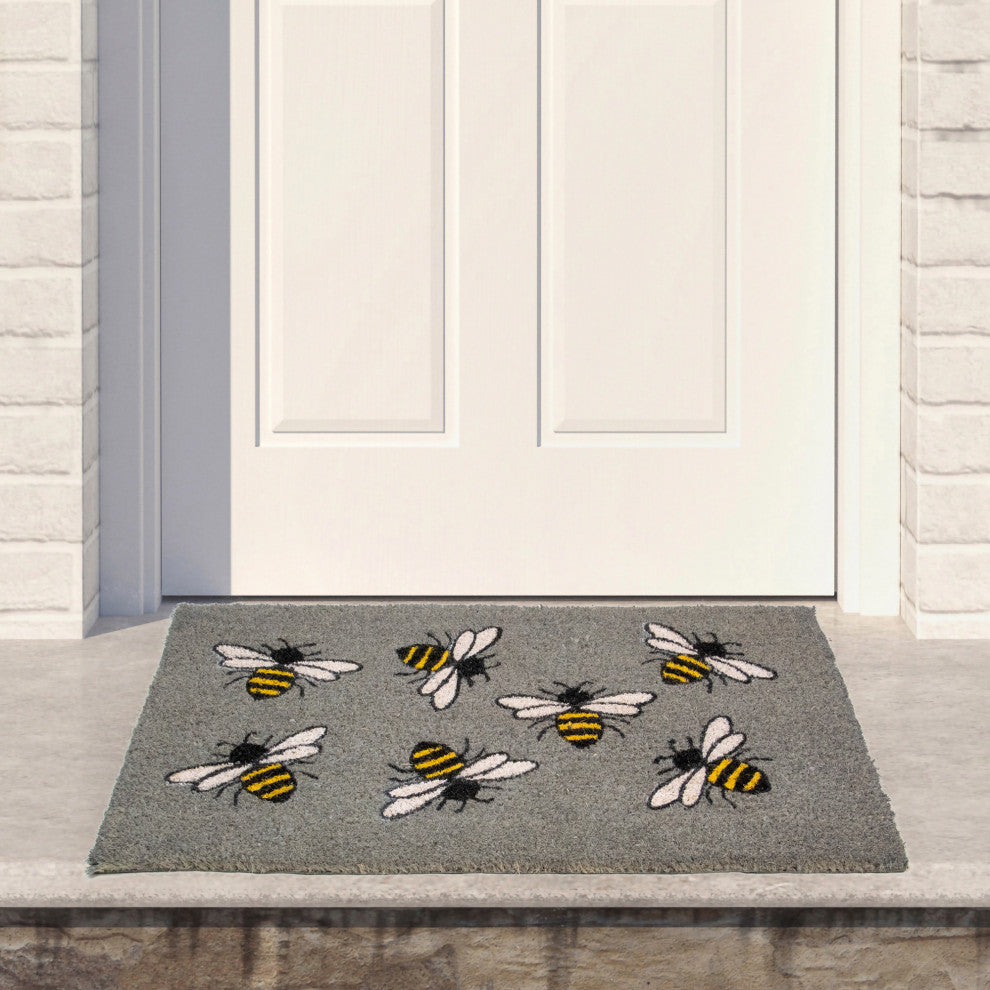 Natural Coir Outdoor Rectangular Bumble Bee Doormat 18"x30"