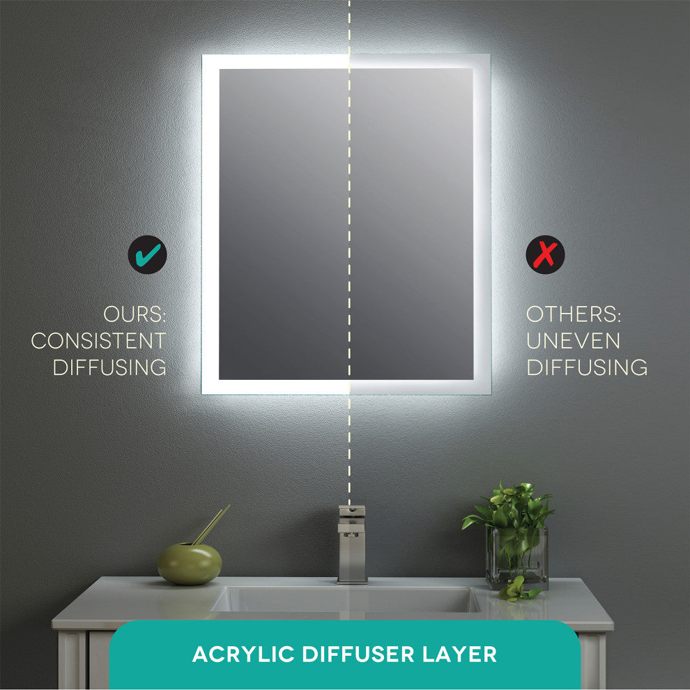 Aluminum Mirror, LED Anti-Fog, Warm/Cool Light Feature, 60x30, Rectangular