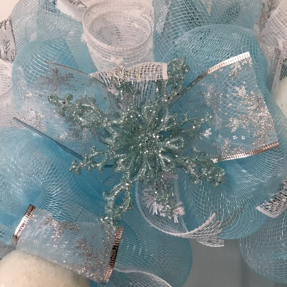 Frozen Winter Handmade Deco Mesh Wreath With Snowballs