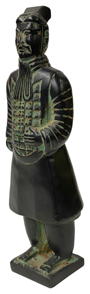 Chinese Black Green Rustic Ancient Artistic Terra Cotta Soldier Figure Hws2452