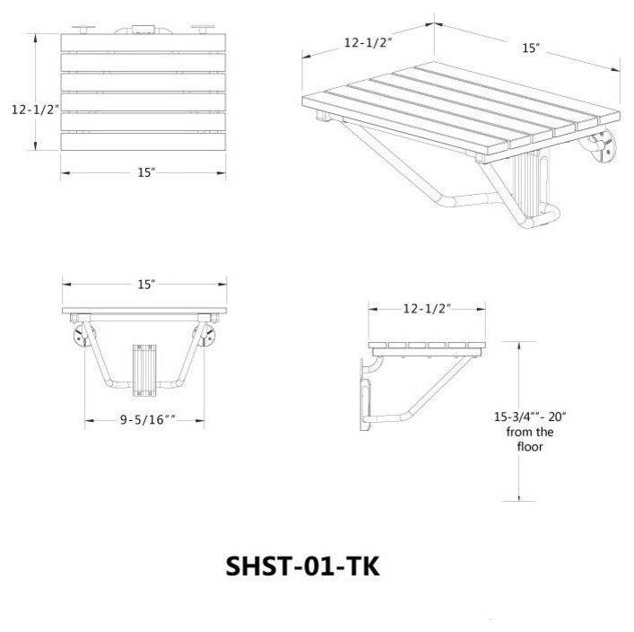 Dreamline Folding Shower Seat. Natural Teak Wood