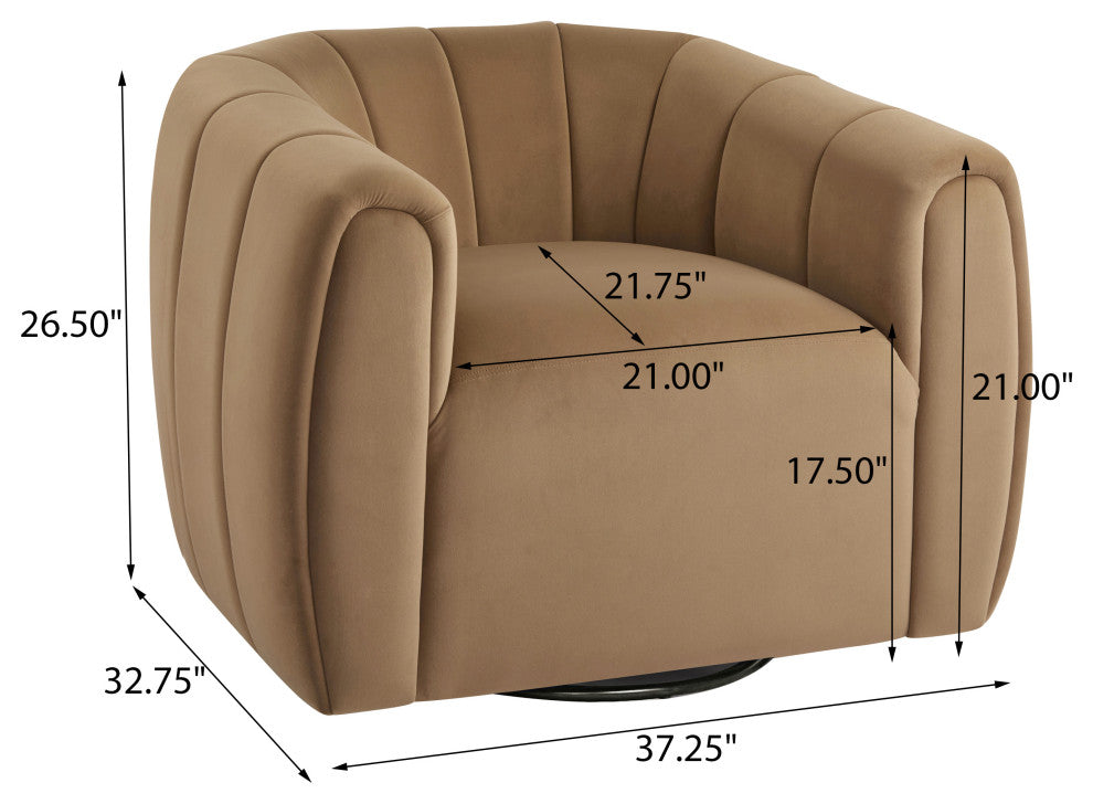 GDF Studio 360Â° Modern Swivel Club Chair, Metal Base, Velvet/Camel