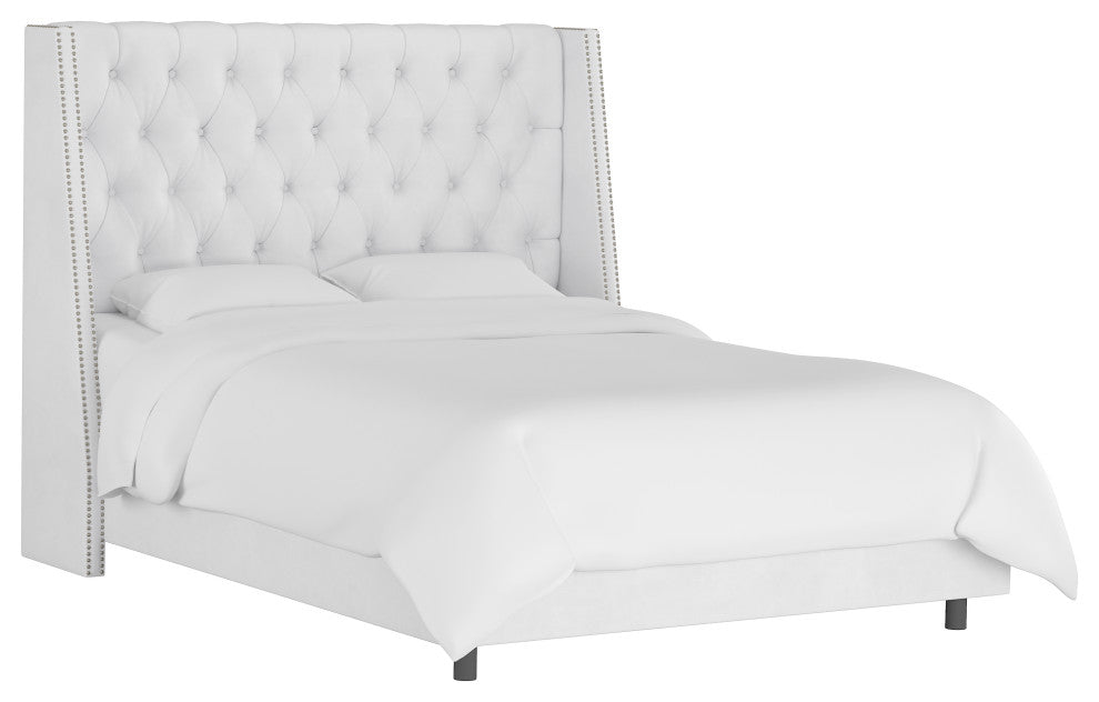 Williams California King Nail Button Tufted Wingback Bed, Velvet White