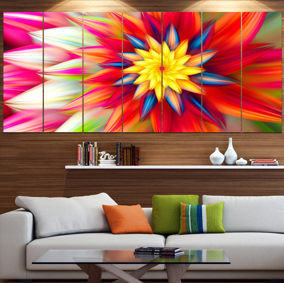 Amazing Dance of Red Petals, Floral Canvas Art Print, 83"x32", 7 Panels