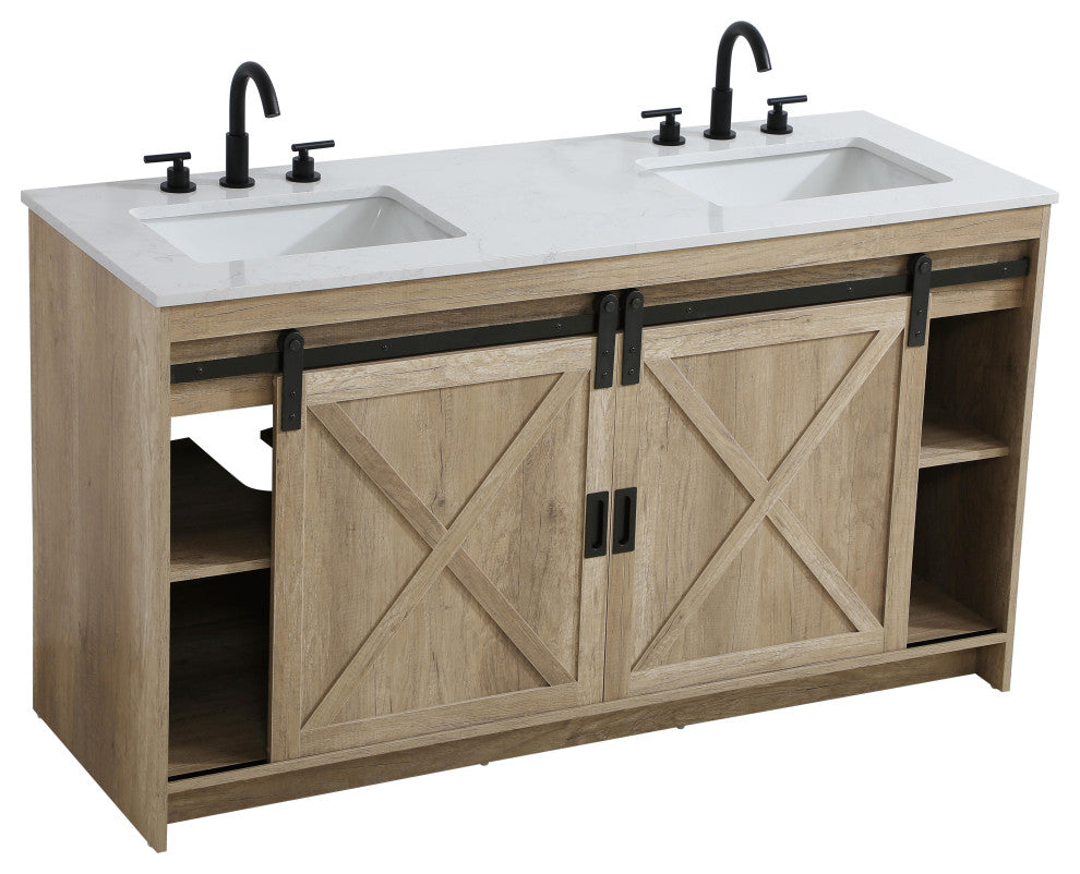 Home Living 60" Double Bathroom Vanity, Natural Oak