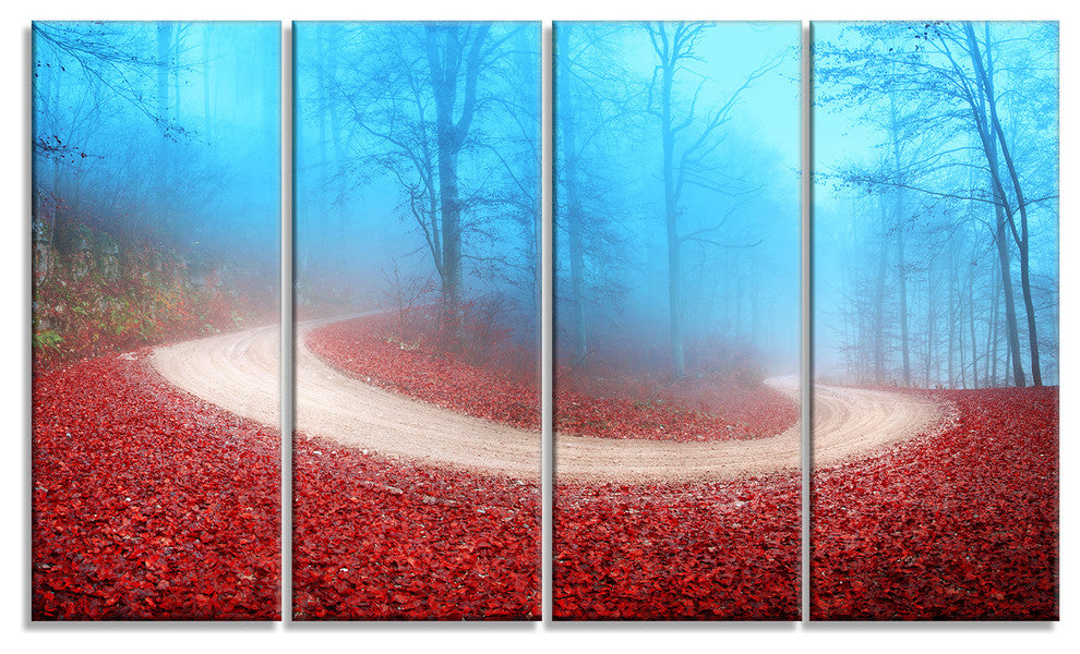 "Curved Road in Autumn Forest" Photograph Print, 4 Panels, 48"x28"