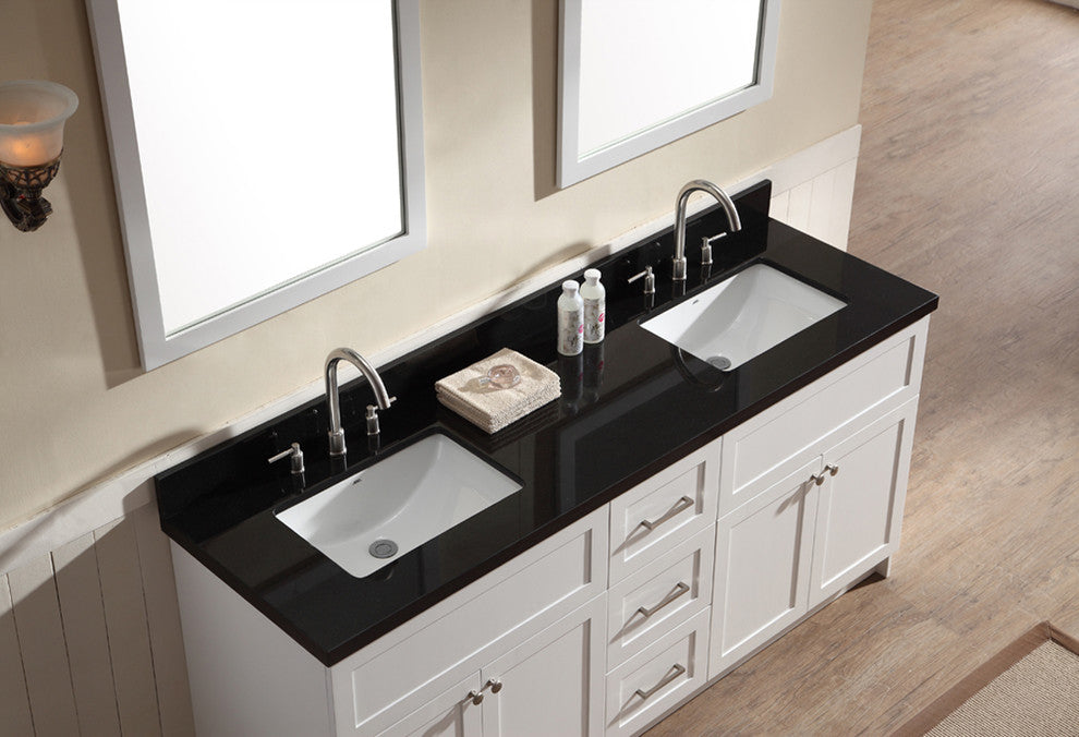 Hamlet 73" Double Sink Vanity Set With Absolute Black Granite Top, White