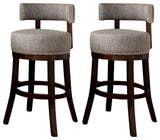 Set of 2 Fabric Bar Stool, Dark Oak, Light Gray