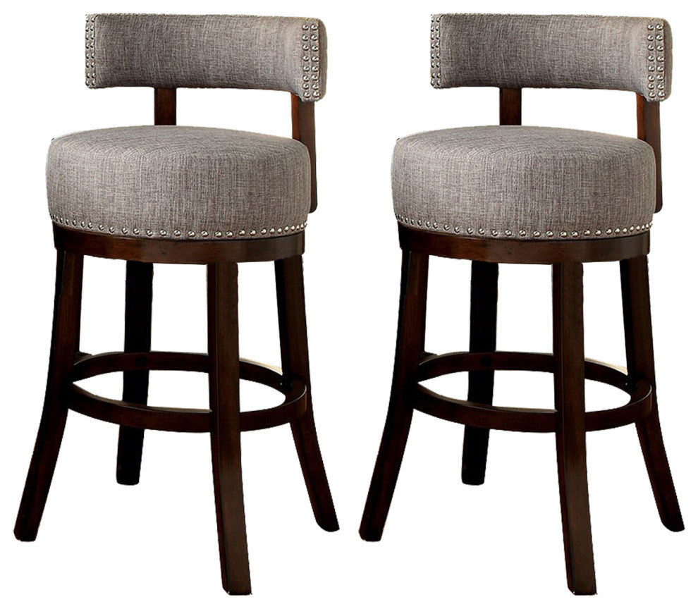 Set of 2 Fabric Bar Stool, Dark Oak, Light Gray