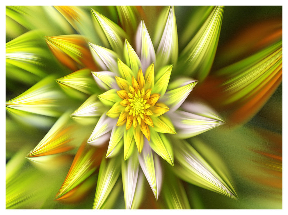 Huge Yellow Fractal Flower, Floral Canvas Art Print, 40"x30"