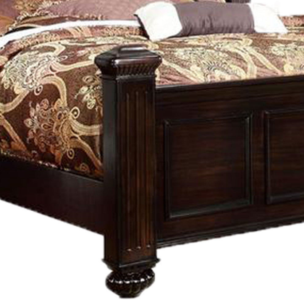 Benzara BM216245 Transitional Style Eastern King Wooden Bed With Bun Feet, Brown