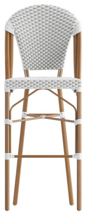 Set of 2 Stackable Indoor/Outdoor French Bistro 30" Bar Stools, White & Gray/Natural Frame