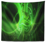 Bright Green Designs on Black Abstract Wall Tapestry, 80"x68"
