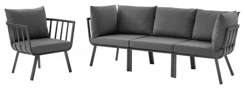 Lounge Sectional Sofa Chair Set, Aluminum, Metal, Gray, Modern, Outdoor