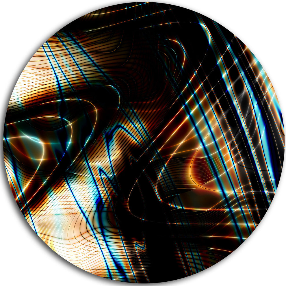 Fractal Curved Brown Black Stripes, Abstract Art Round Wall Art, 36"