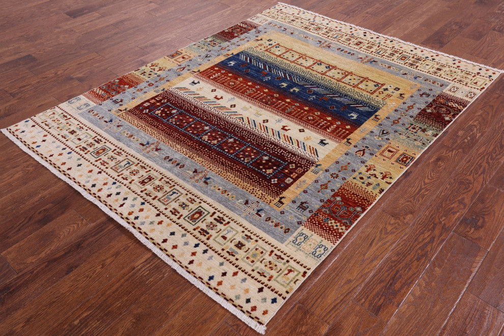 5' 1" X 6' 9" Tribal Persian Gabbeh Handmade Wool Rug Q6769
