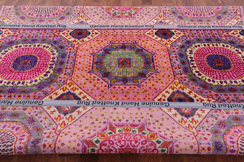 9' Square Mamluk Hand Knotted Wool & Silk Rug - Q13724