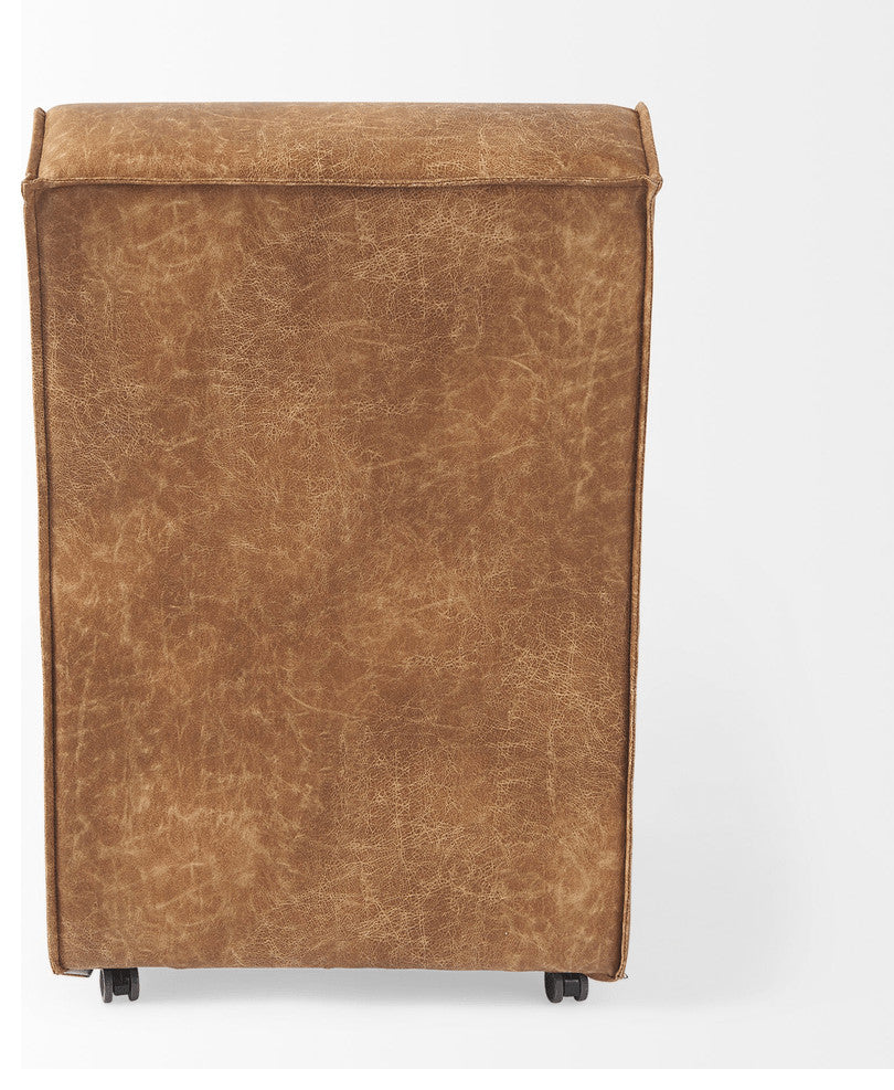 Set of Two Brown Upholstered Faux Leather Side Chairs With Wheels