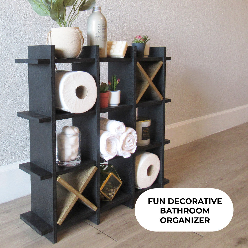 Tic Tac Toe Design Freestanding Bathroom Tissue Roll Storage Organizer
