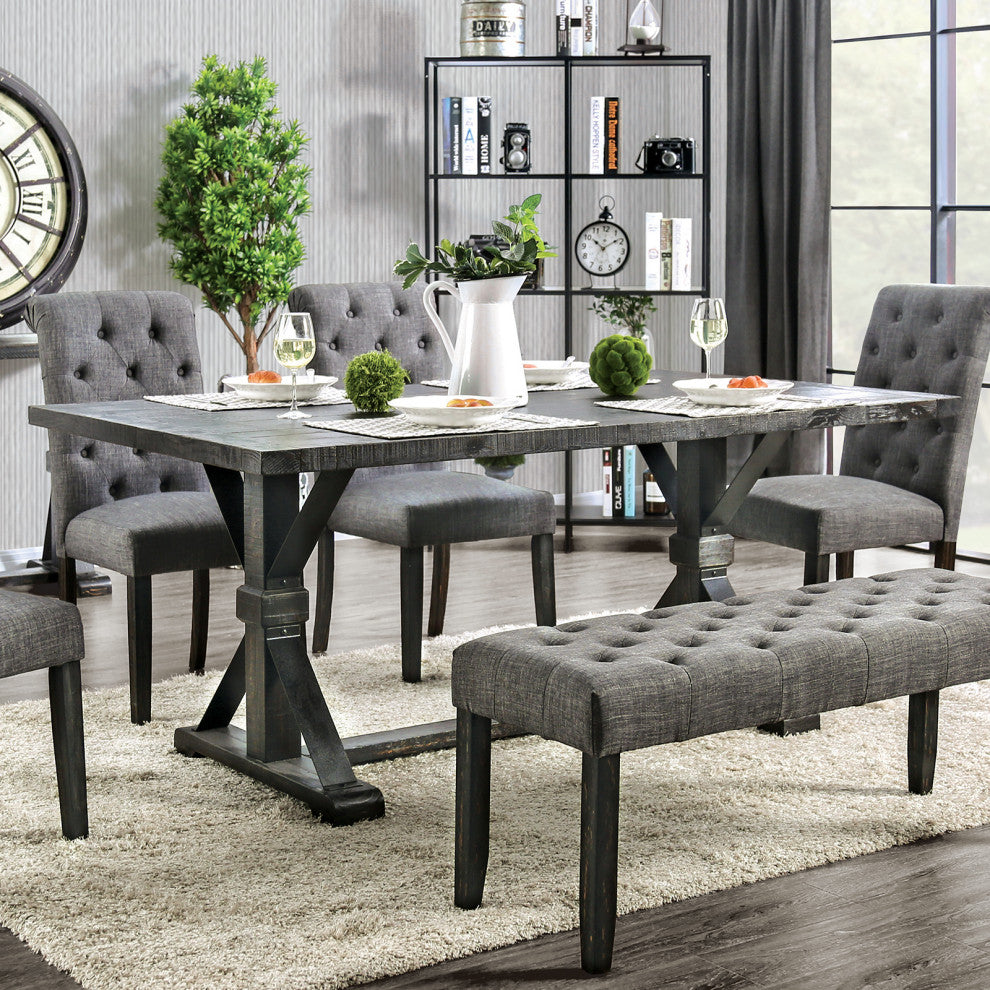 Metal and Wood Dining Table, Antique Black