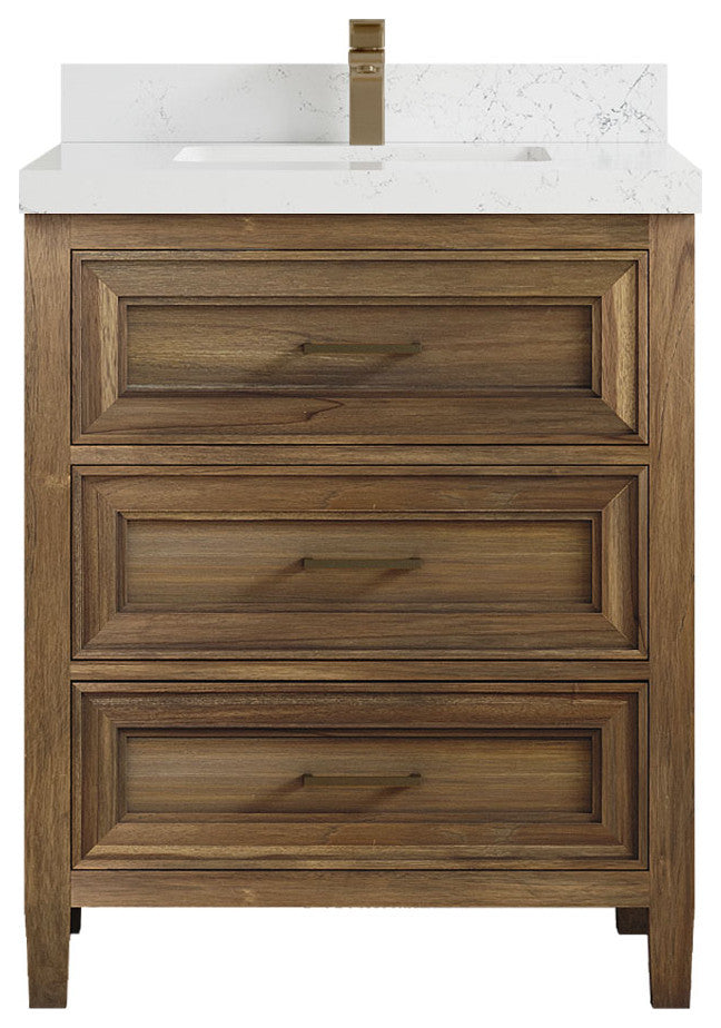 Santa Monica 30 Single Sink Bath Vanity in Graywashed Teak 2" Empira Quartz