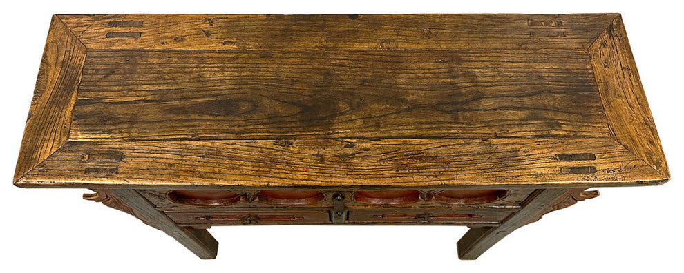 Consigned 19th Century Antique Chinese Carved 3 Drawers Console Table