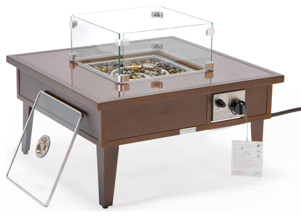 Leisuremod Walbrooke Patio Square Fire Pit Table With Aluminum Frame, Brown