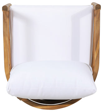 Aggie Outdoor Acacia Wood Club Chair With Cushions, Teak and White