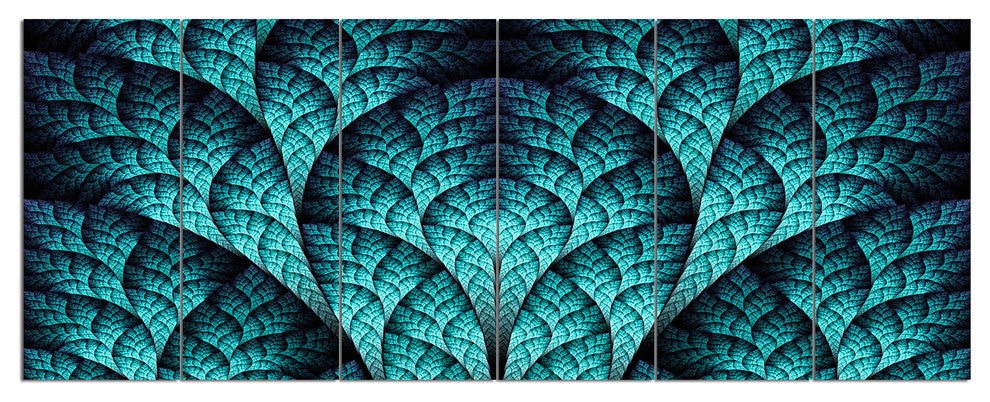Blue Exotic Biological Organism, Abstract Canvas Art Print, 70"x28", 6 Panels
