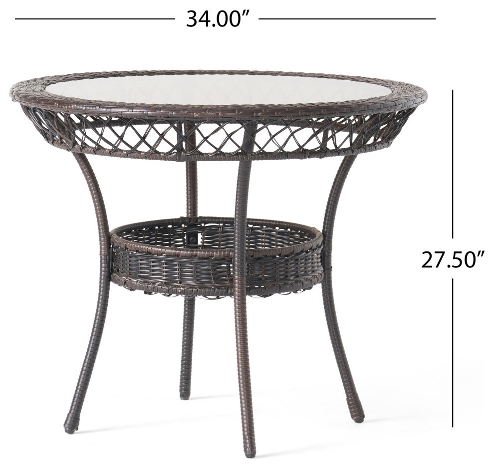 GDF Studio Gaviota 34" Round Outdoor Wicker Dining Table