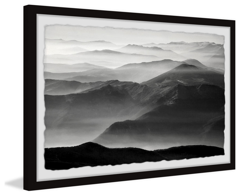"Foggy Mountain Range" Framed Painting Print, 12x8