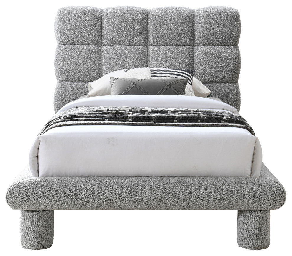 Deco Boucle Fabric Upholstered Full Bed, Gray, Twin