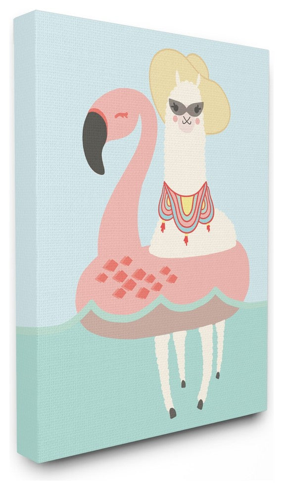 The Kids Room Cartoon Glam Llama In a Flamingo Float Canvas Wall Art, 16"x20"