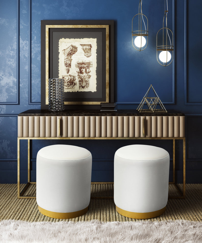 Opal Cream Velvet Ottoman with Gold Base - Cream