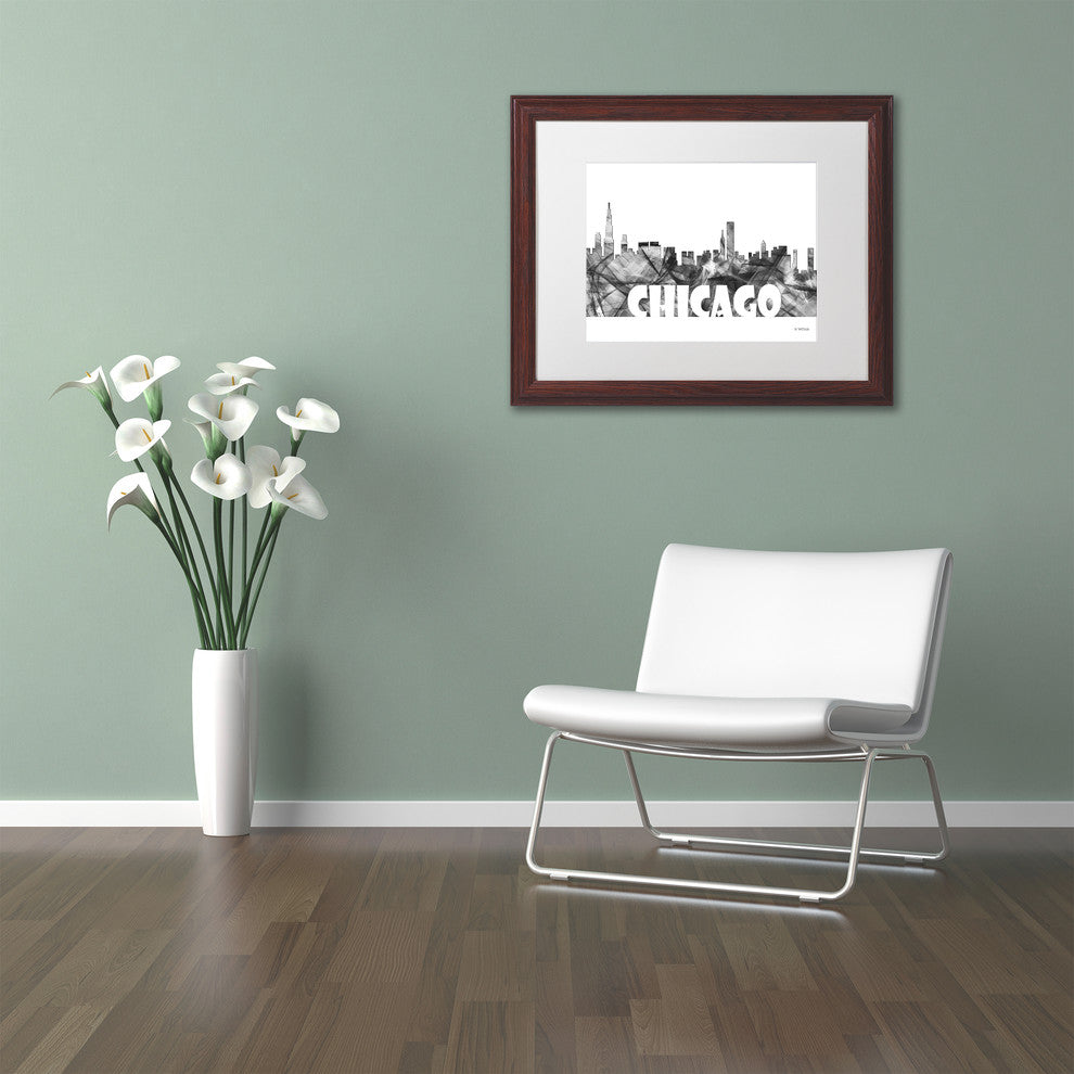 Chicago Illinois Skyline Bg-2' Matted Framed Art, Wood Frame, White Matte, 20x16