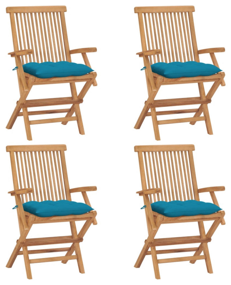 vidaXL Garden Chairs With Light Blue Cushions, Set of 4, Solid Teak Wood