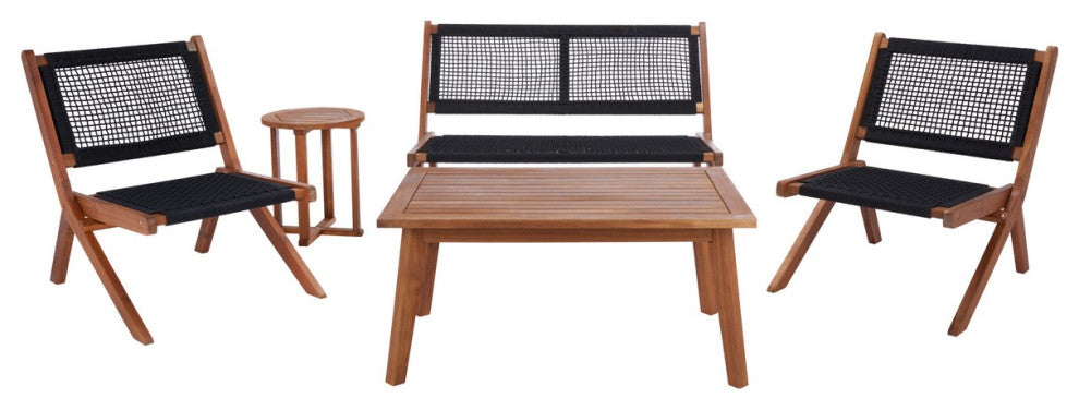 Safavieh Kobina 5 Piece Outdoor Living Set, Natural/Black Rope