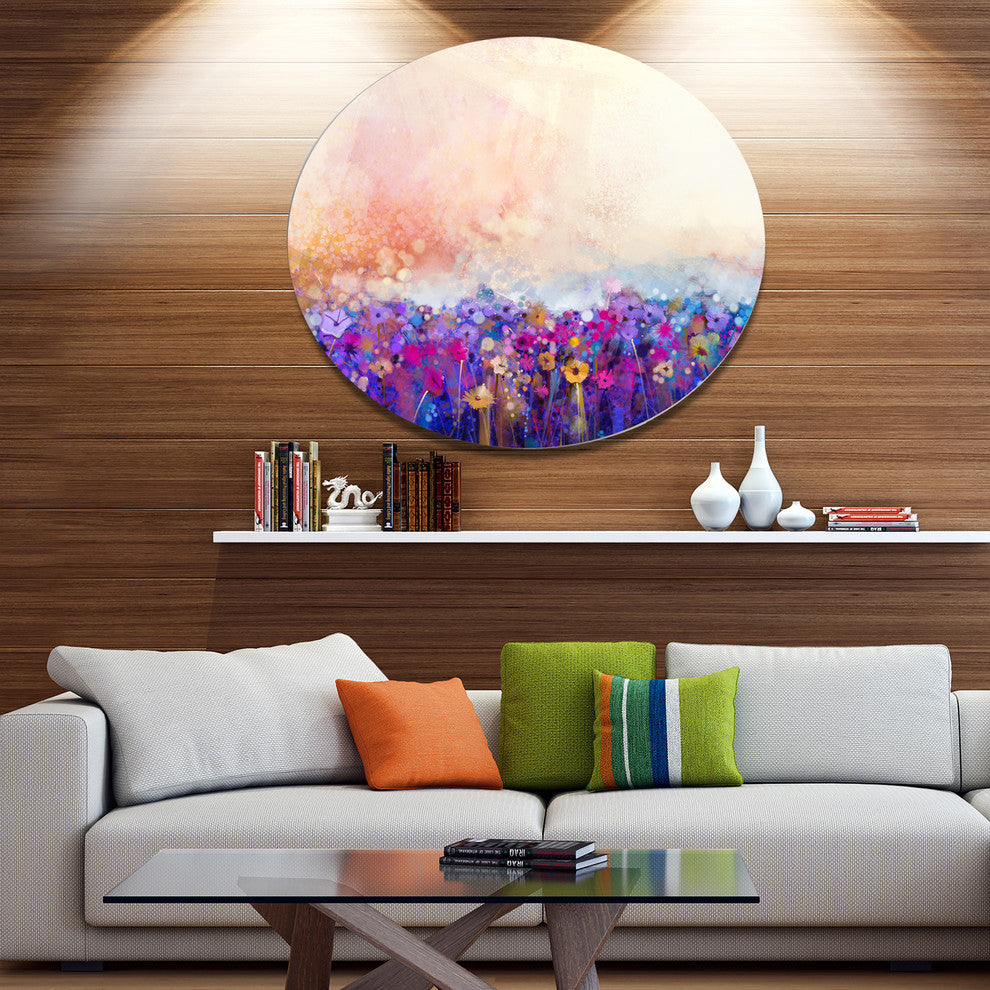 Abstract Flower Watercolor Painting, Floral Disc Metal Wall Art, 38"