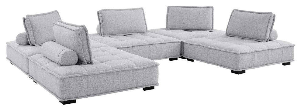 Saunter Tufted Fabric Fabric 5-Piece Sectional Sofa Light Gray