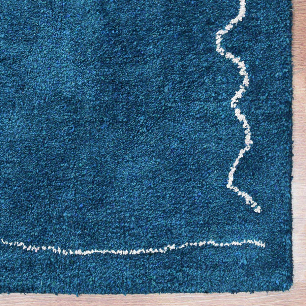 HAND KNOTTED LOOM SILK AREA RUGS-9'x12',Rectangle,Blue White,Contemporary